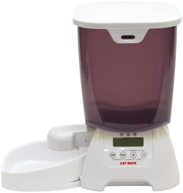 cat mate multi-meal automatic dry food dispenser, 3kg shown in use