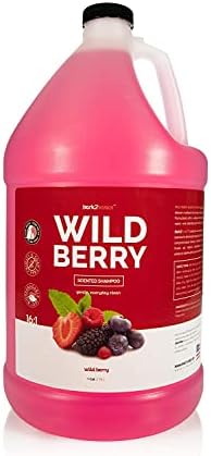 bark2basics wild berry dog shampoo and honey & shown in use