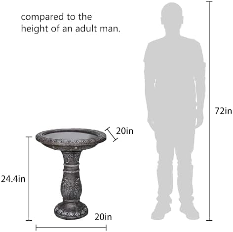 skyfire 24.4" h cement bird bath for garden, side view