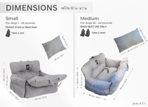 jacko & co - premium dog car seat showing dimensions
