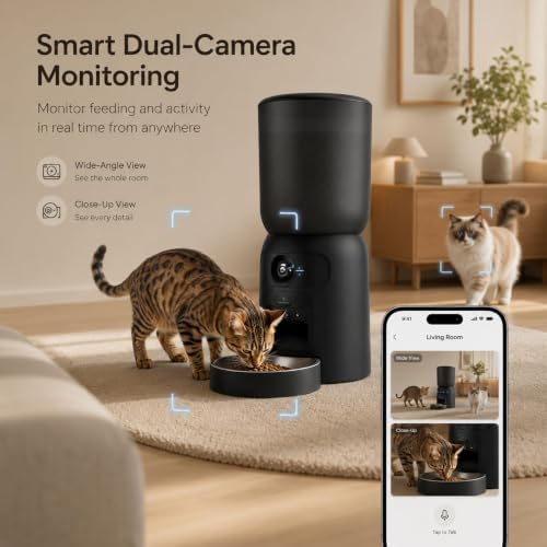 automatic cat feeder with camera, 2k wifi app-controlled, close-up detail