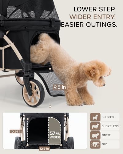 dog stroller for 1/2 small dogs & medium showing dimensions