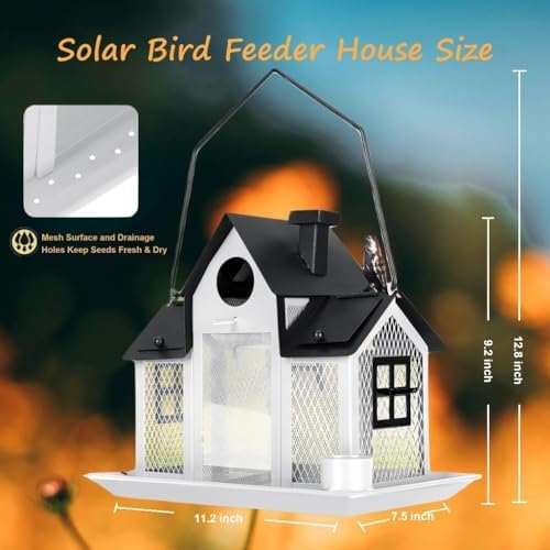 solar bird feeders house for outdoors hanging, 7lbs shown in use