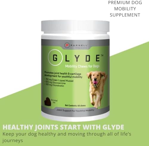 glyde hip & joint supplement for dogs, mobility shown in use