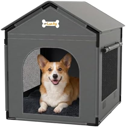 27.6" dog house indoor outdoor dog kennel tent, front angle view