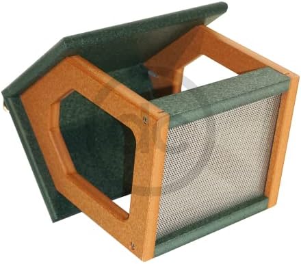 dutchcrafters mini modern fly-through hanging bird feeder with showing dimensions