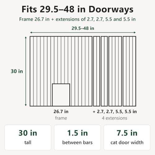 dog gate with adjustable cat door, 29.5-42.5 in, side view