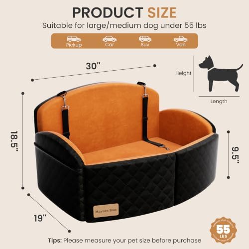 dog car seat for medium/large dogs, pet booster showing dimensions