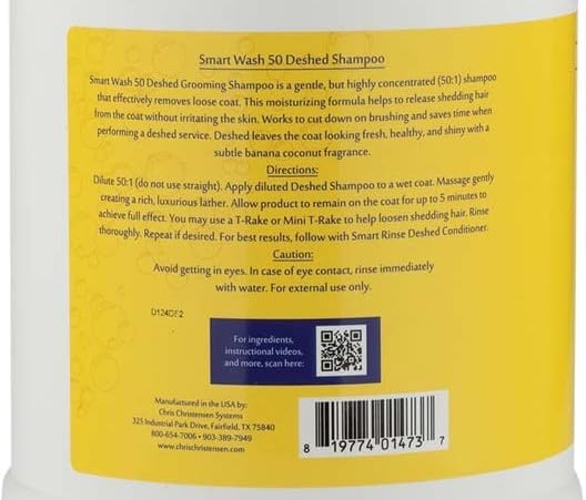 chris christensen smartwash50 deshed ultra concentrated dog shampoo, side view