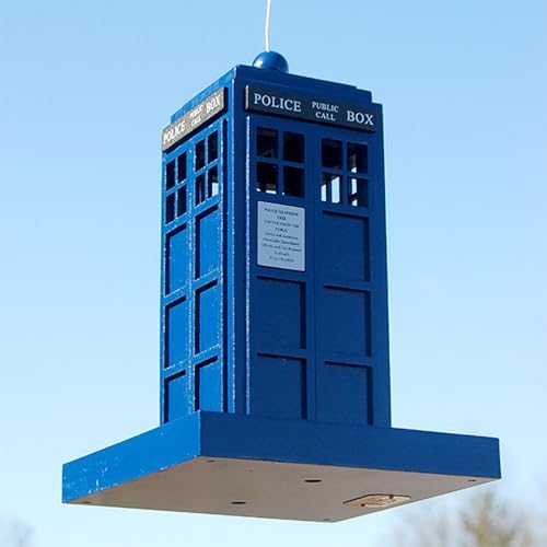 police box bird feeder shown in use
