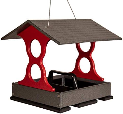 jcs wildlife medium poly fly-thru bird feeder w/removable shown in use