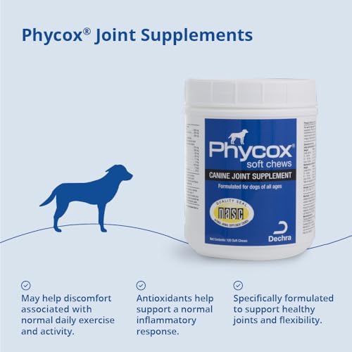 phycox dog joint supplement soft chews, 120 ct showing dimensions