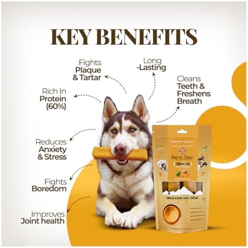 dogsee himalayan yak cheese dog chews with turmeric/curcumin showing dimensions