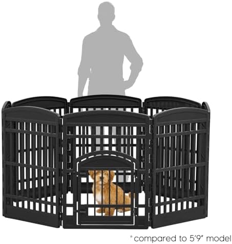 iris usa 8-panel dog playpen, pet enclosure, black shown in use