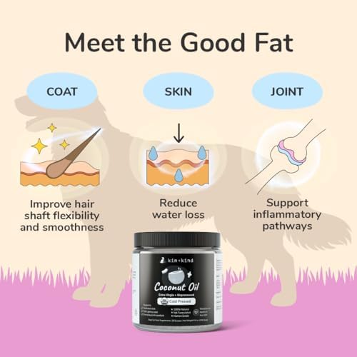 kin+kind organic coconut oil pet supplement for dogs shown in use