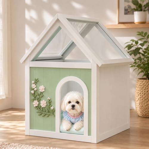 modern indoor dog house for small dogs, solid shown in use