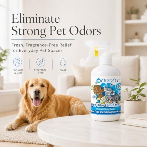 pet odor eliminator spray for strong smells, fragrance shown in use