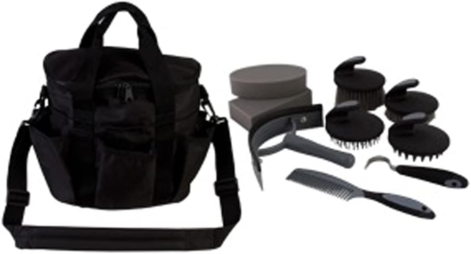 hilason 10 pc. horse grooming kit black bag, main product view