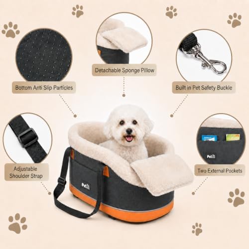 pet car center console elevated armrest car seat showing dimensions