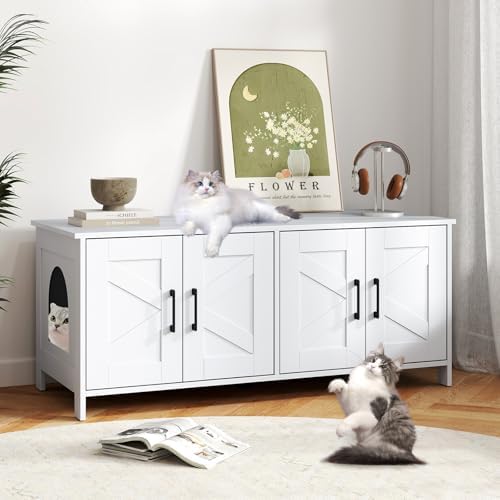 petsite double cat litter box enclosure, modern litter shown in use