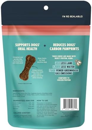 jiminy's dental chews for dogs,plaque & tartar control,fresh shown in use