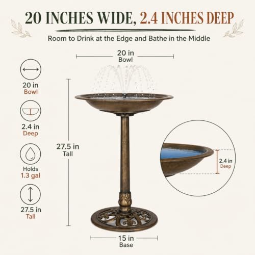 backyard expressions solar bird bath fountain for outside showing dimensions