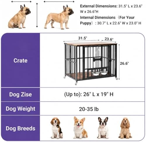 seang 31.5” foldable dog crate furniture, dog kennel, close-up detail