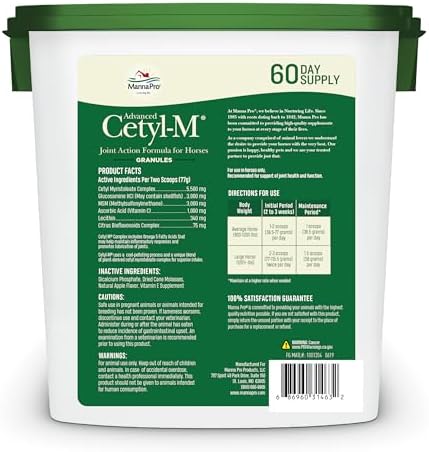 manna pro cetyl-m horse joint supplement with omega-5 shown in use