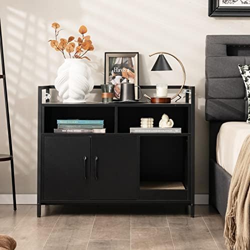 giantex cat litter box enclosure, hidden cat cabinet shown in use