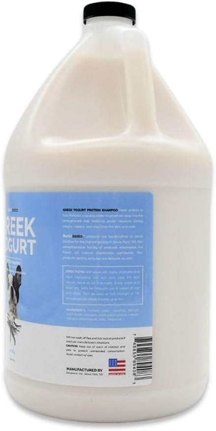 bark2basics vanilla greek yogurt dog shampoo, 1 gallon shown in use