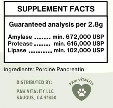 pancreatin 10x - pancreatic enzymes for dogs and showing dimensions