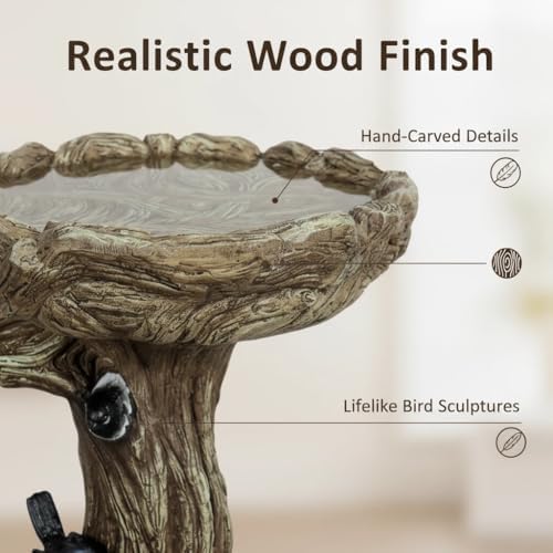 sunjet 23 inch high wood-look concrete bird bath, close-up detail