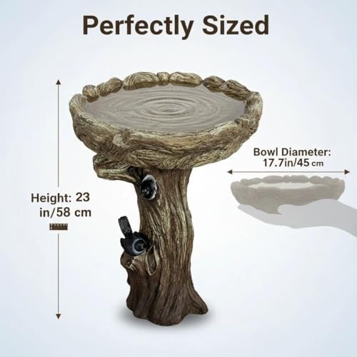 sunjet 23 inch high wood-look concrete bird bath showing dimensions