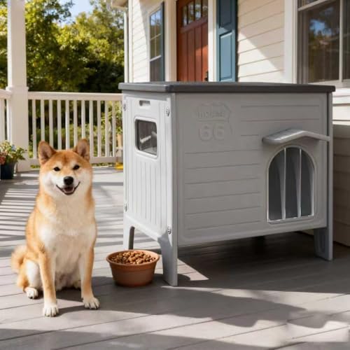 rockever dog house outdoor indoor for small medium shown in use