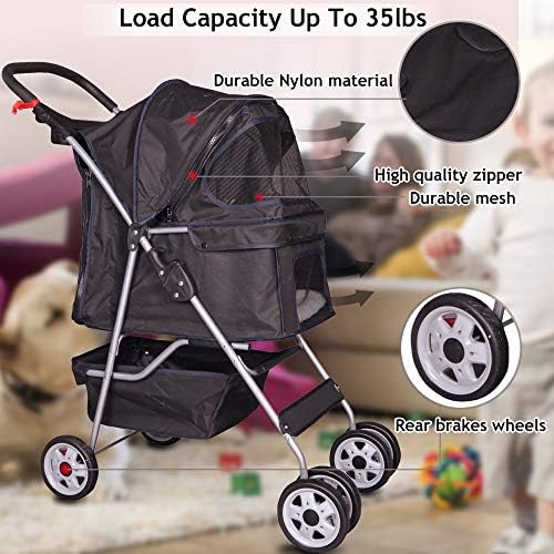 4 wheel pet stroller cat dog cage stroller shown in use