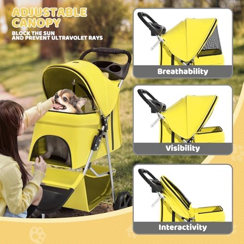 magshion 3-wheel pet stroller for small/medium dogs & showing dimensions