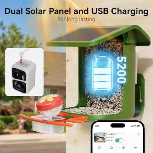 bird feeder with camera solar powered, 5ghz, 2k, side view