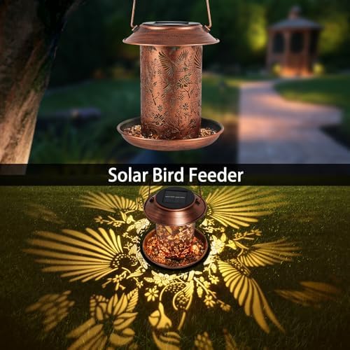 cardinal solar bird feeder outdoor waterproof hanging garden shown in use