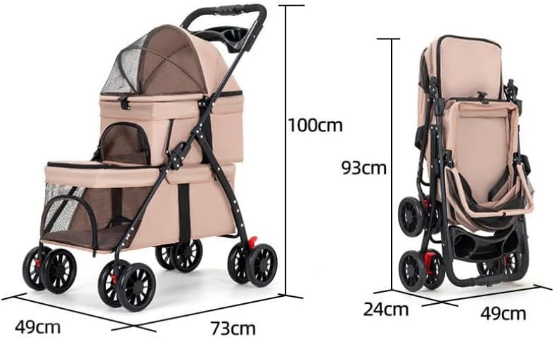double pet stroller for dogs and cats, one-hand shown in use