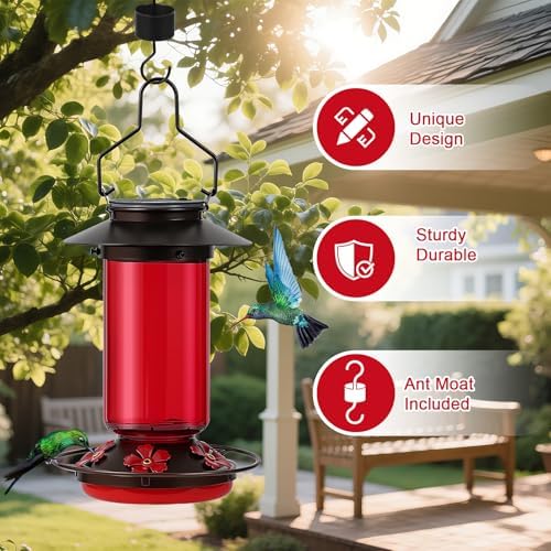 tansoren solar hummingbird feeder for outdoors hanging glass showing dimensions