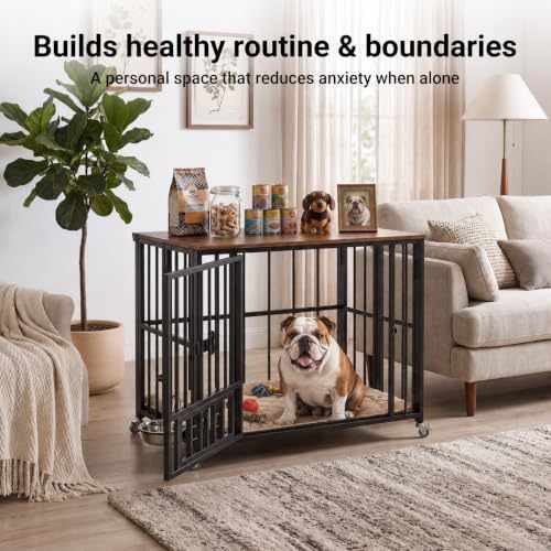 seang 31.5” foldable dog crate furniture, dog kennel, side view