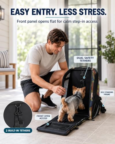 dog backpack carrier with ergonomic support, padded straps, close-up detail