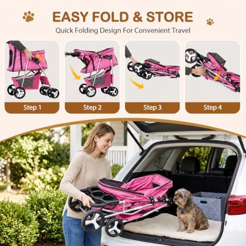 pet stroller 4 wheels dog cat stroller for, side view