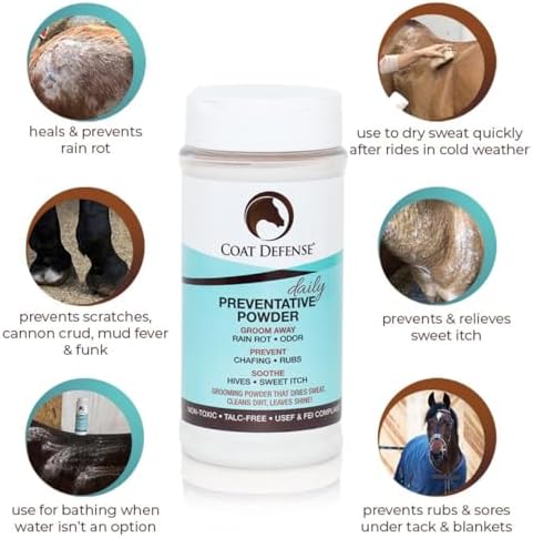 coat defense daily preventative powder & rain rot shown in use