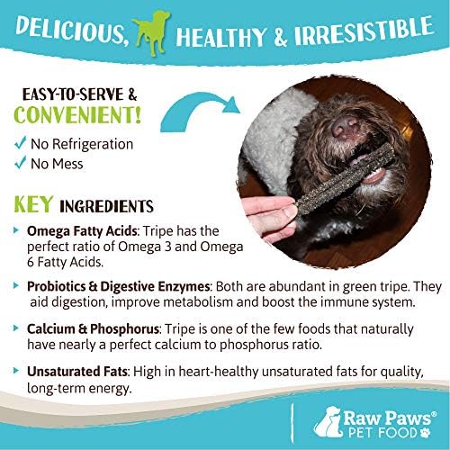 raw paws green lamb tripe sticks for dogs, side view