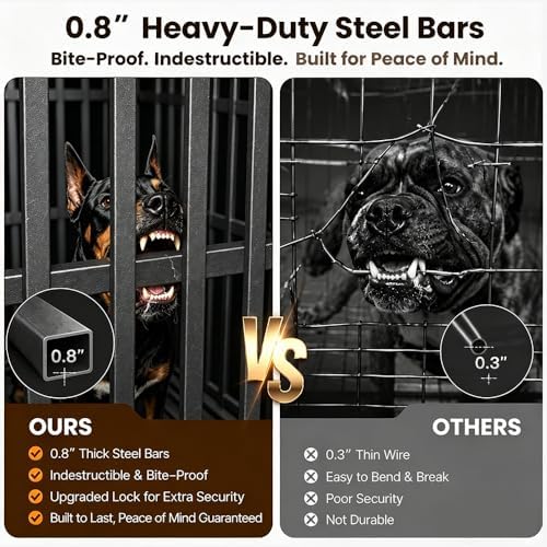 heavy duty dog crate, 43'' large indestructible cage, close-up detail