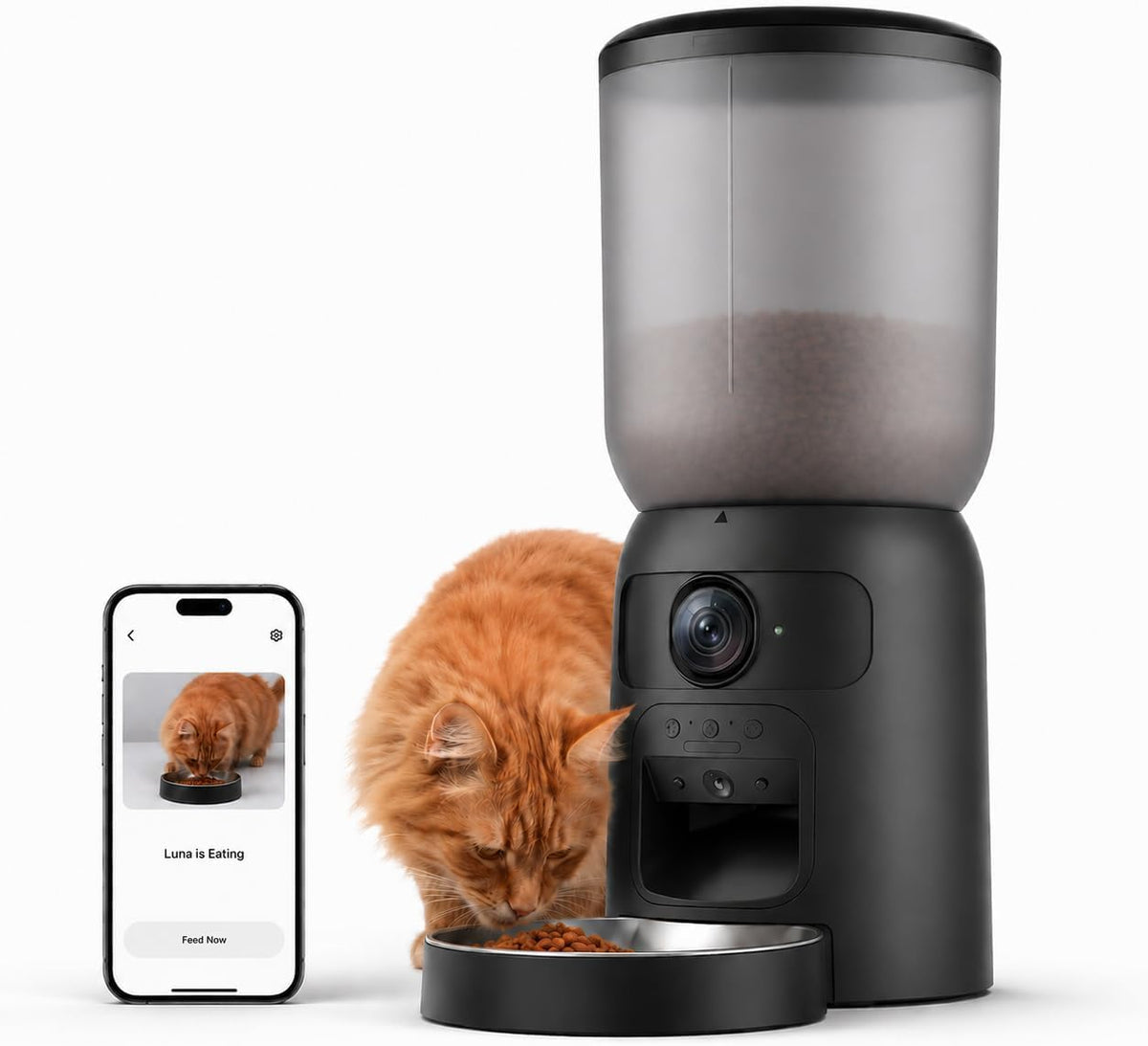 automatic cat feeder with camera, 2k wifi app-controlled, main product view
