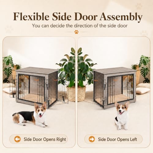 yaheetech 27.5in wooden dog crate furniture w/cushion for, side view