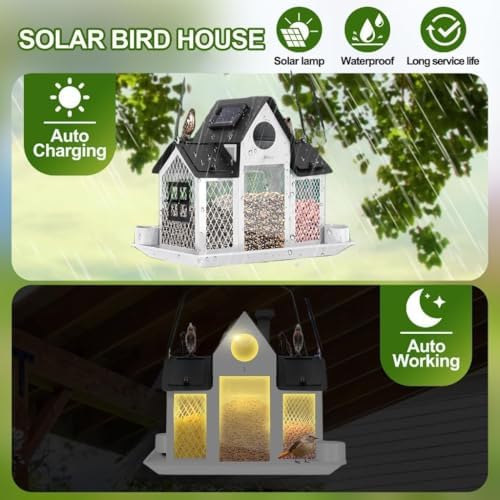 solar bird feeders house for outdoors hanging, 7lbs showing dimensions