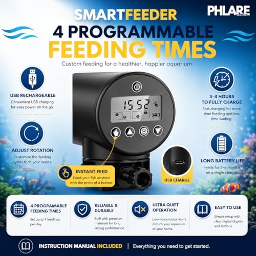 automatic fish feeder for aquariums & fish tanks showing dimensions